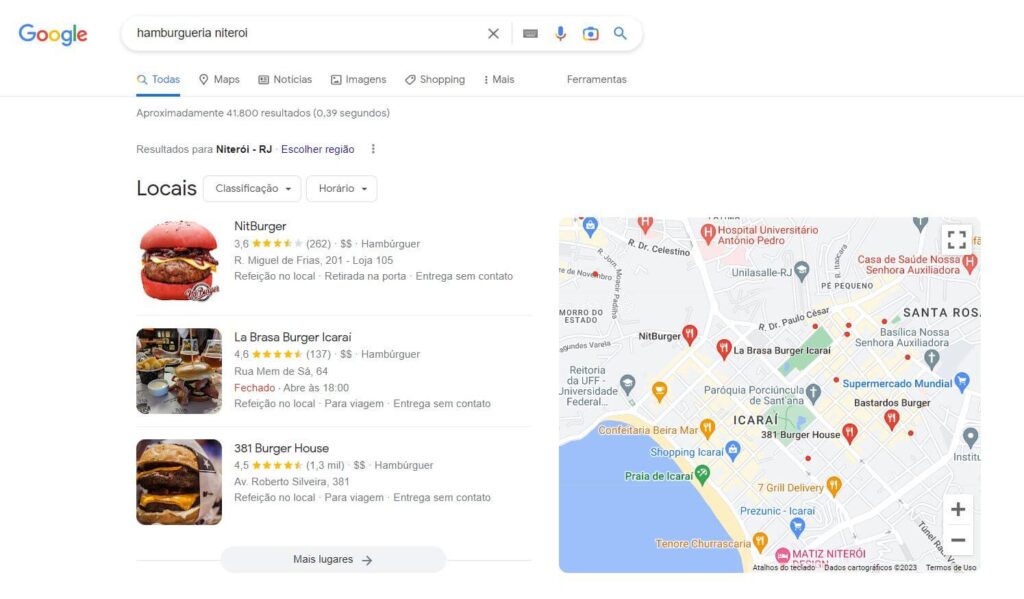 anúncios para hamburgueria: Google meu negócio